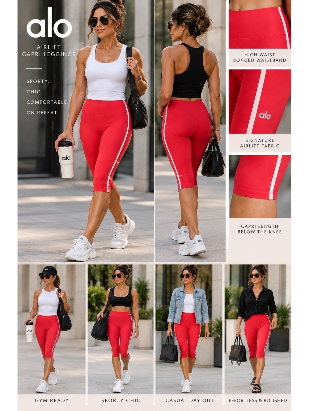 Alo Yoga Airlift Super Sleek Contrast Capri Leggings Red White Small